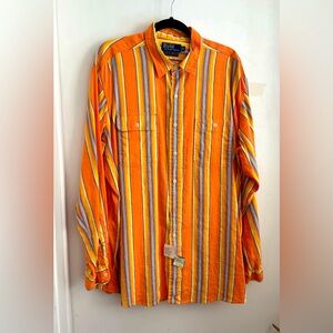Men’s linen/cotton striped button down shirt.